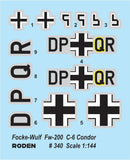 1/144 Roden Focke Wulf Fw200C6 Condor Aircraft