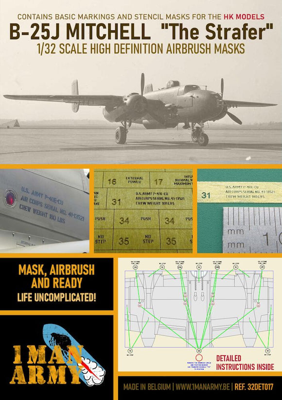 1ManArmy 1/32 B-25J Strafer for HK Models Airbrush Paint Mask 32DET017 (Special Order)