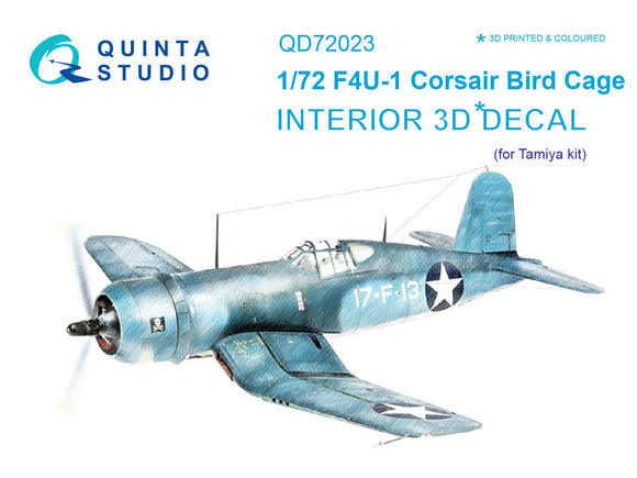 1/72 QUINTA STUDIO F4U-1 Birdcage Corsair 3D-Printed Interior (for Tamiya) 72023