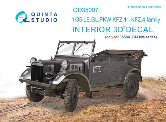 1/35 Quinta Studio KFZ 1-4 3D-Printed Interior (for ICM kits) 35007