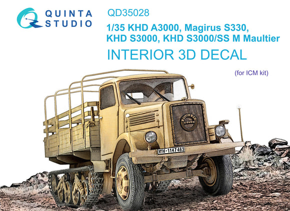 1/35 Quinta Studio KHD A3000, Magirus S330, KHD S3000, KHD S3000/SS M Maultier 3D-Printed Interior (for Tamiya kit) 35028
