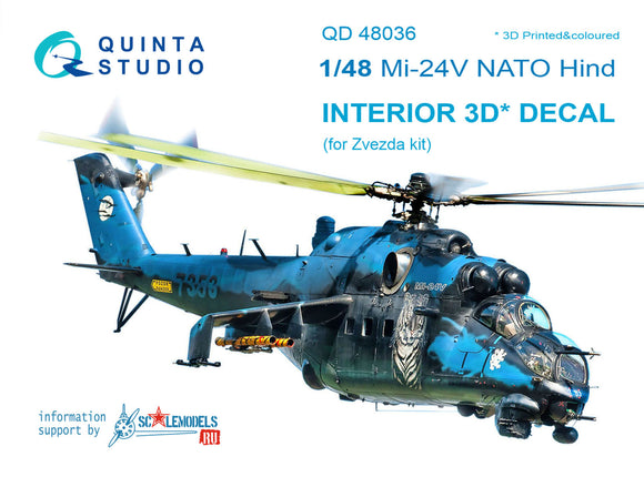 1/48 Quinta Studio Mi-24V NATO (black panels)  3D-Printed Interior (for Zvezda kit) 48036
