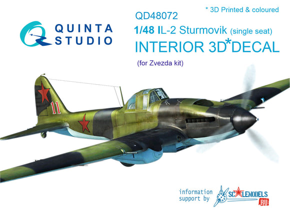1/48 Quinta Studio Il-2 Single seat 3D-Printed Interior (for Zvezda kit) 48072