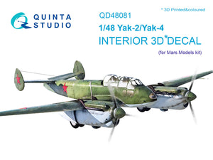 1/48 Quinta Studio Yak-2/Yak-4 3D-Printed Interior (for Mars Models kit) 48081