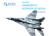 1/48 Quinta Studio MiG-29 (9-13) 3D-Printed Interior (for GWH kits) 48093