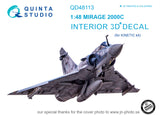 1/48 Quinta Mirage 2000C 3D-Printed Interior(for Kinetic kit) 48113