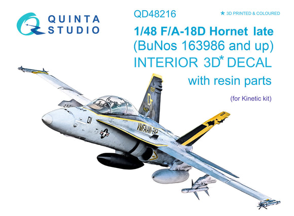 1/48 Quinta Studio F/A-18D 3D-Printed Interior with resin parts (for Kinetic kit) 48216