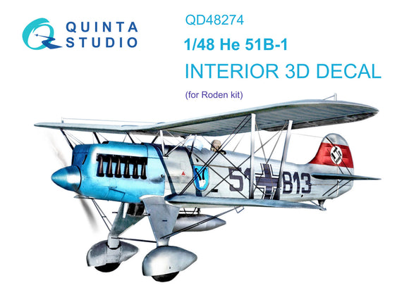 1/48 Quinta Studio He 51B 3D-Printed Interior (for Roden kit) 48274