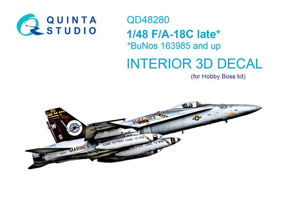 1/48 Quinta Studio F/A-18C late Hornet 3D-Printed Full Interior (for HobbyBoss) 48280