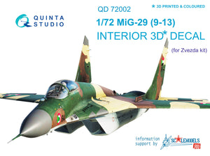 1/72 MiG-29 9-13  3D-Printed Interior (for 7278 Zvezda kit) 72002