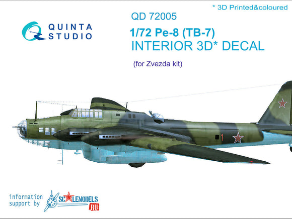 1/72 Pe-8/TB-7  3D-Printed Interior (for 7264, 7291 Zvezda kit) 72005