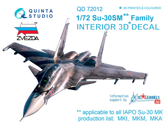 1/72 Su-30SM  3D-Printed Interior (for Zvezda kit) 72012