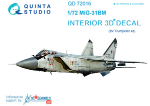 1/72 MiG-31BM  3D-Printed Interior (for Trumpeter kit) 72016