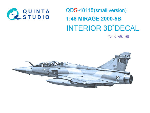 1/48 Quinta Mirage 2000-5B mini set 3D-Printed Interior (for Kinetic kit) QDS-48118
