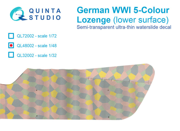 1/48 Quinta Studio German WWI 5-Colour Lozenge (lower surface) Decals QL-48002