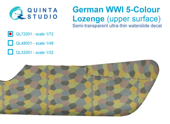 1/72 Quinta Studio German WWI 5-Colour Lozenge (upper surface) Decals QL-72001