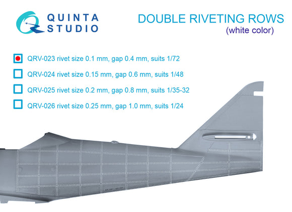 1/72 Quinta Studio Double riveting rows (rivet size 0.10 mm, gap 0.4 mm, suits 1/72 scale), White color, total length 6.7 m/22 ft QRV-023