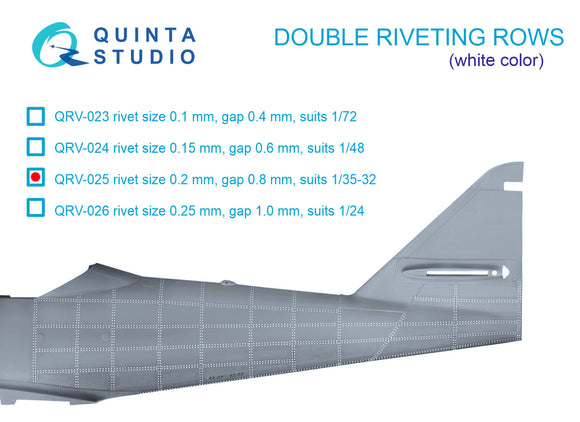 1/32 Quinta Studio Double riveting rows (rivet size 0.20 mm, gap 0.8 mm, suits 1/32 scale), White color, total length 5,8 m/19 ft QRV-025