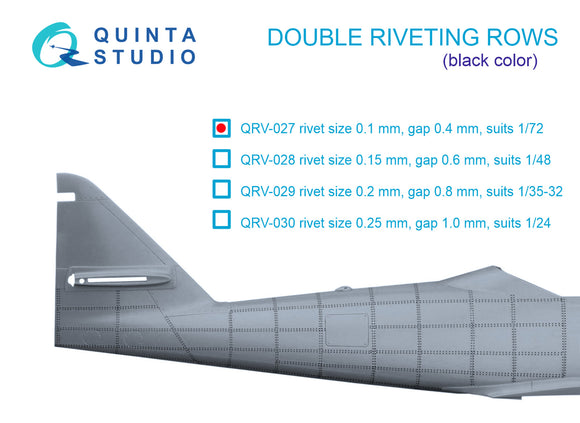1/72 Quinta Studio Double riveting rows (rivet size 0.10 mm, gap 0.4 mm, suits 1/72 scale), Black color, total length 6.7 m/22 ft QRV-027