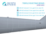 1/48 Triple riveting rows (rivet size 0.15 mm, gap 0.6 mm, suits 1/48 scale), White color, total length 4.4 m/14 ft QRV-032