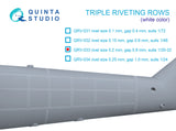 1/32 Triple riveting rows (rivet size 0.20 mm, gap 0.8 mm, suits 1/32 scale), White color, total length 3,7 m/12 ft QRV-033