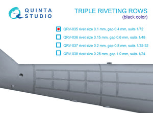 1/72 Triple riveting rows (rivet size 0.10 mm, gap 0.4 mm, suits 1/72 scale), Black color, total length 6.6 m/22 ft QRV-035